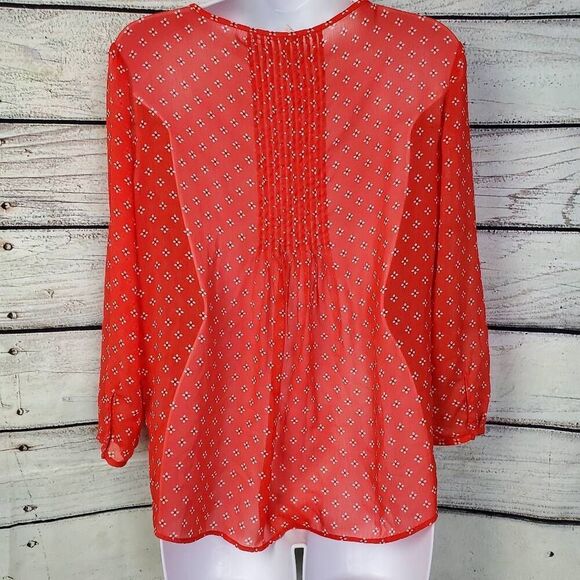 Old Navy Women’s Red Boho Blouse Small Long Sleeve Sheer Floral Print - Picture 4 of 6